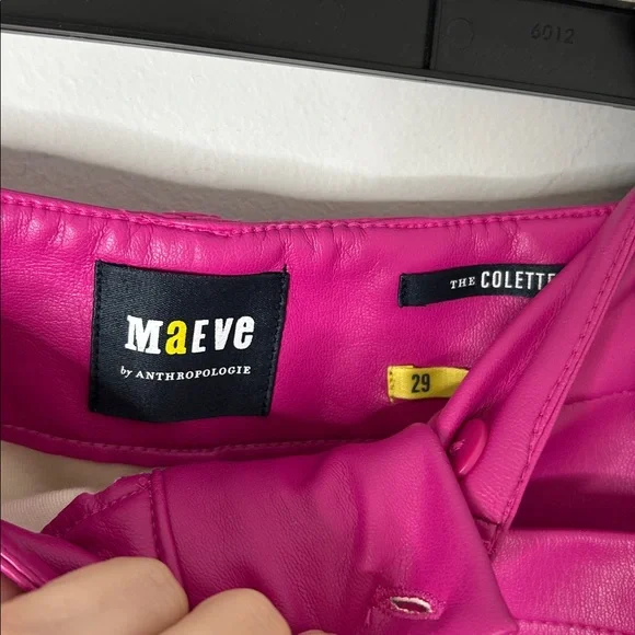 Anthropologie Maeve The Colette Faux Leather Magenta Cropped Wide Leg Pants - Picture 7 of 9